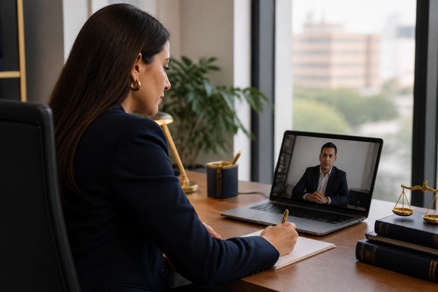 Audiencia virtual desde un despacho profesional